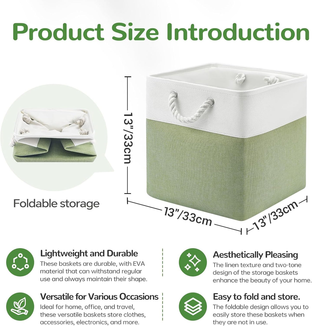 Large Storage Baskets- 15.7x11.8x8.26 inch Storage Bins for Shelves and Closet Organizing, Foldable Fabric Bin for Home Organization Clothes and Laundry (3-Pack, White&Khaki)