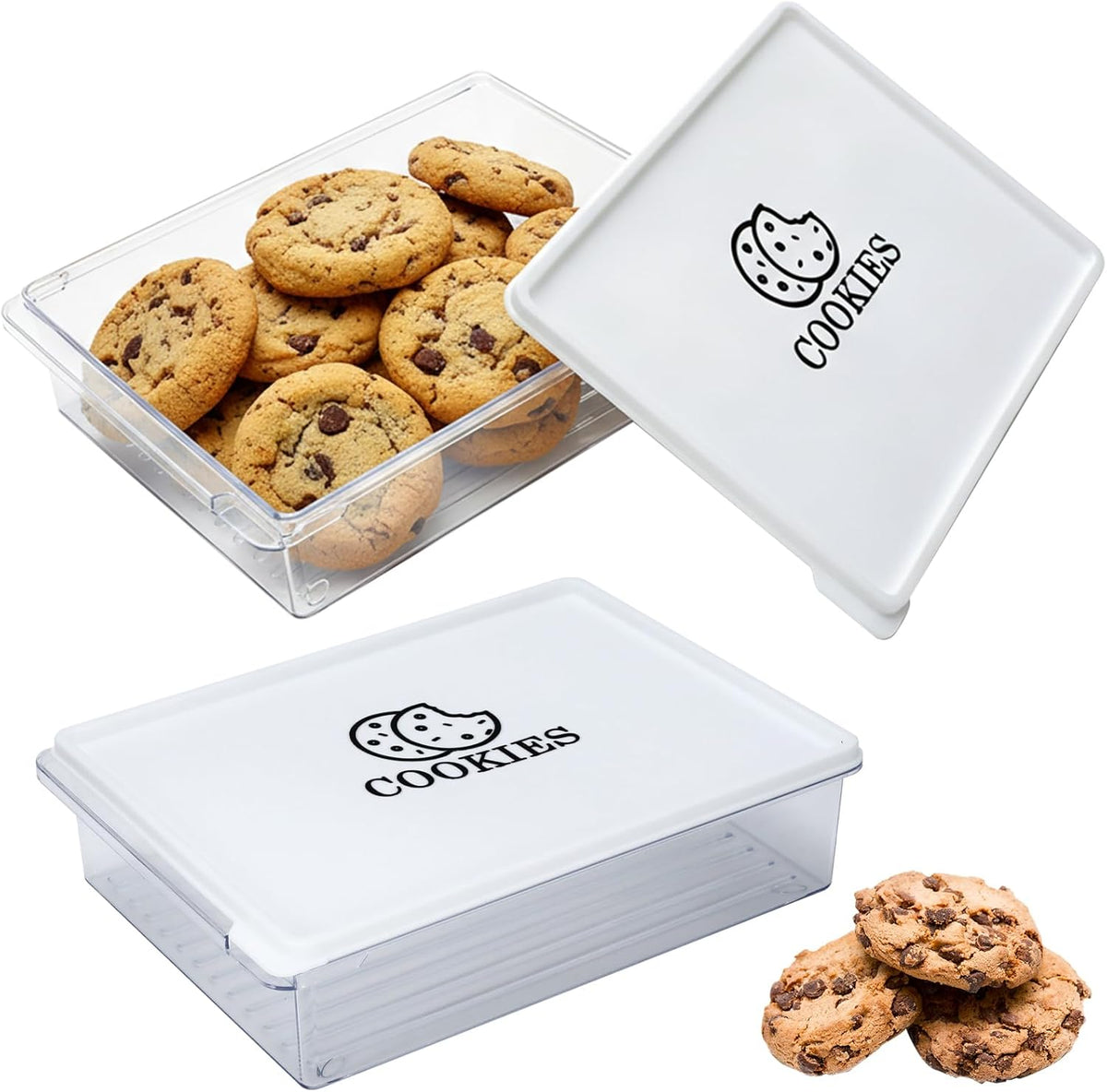 2 Pack Cookie Storage Container Airtight,BPA-Free Cookie Carrier,Stackable Plastic Cookies Jar,Cookies Holder Box Drawer Keeper for Baked Biscuits,Seafood,Vegetables,Desserts, Snacks,Dumplings