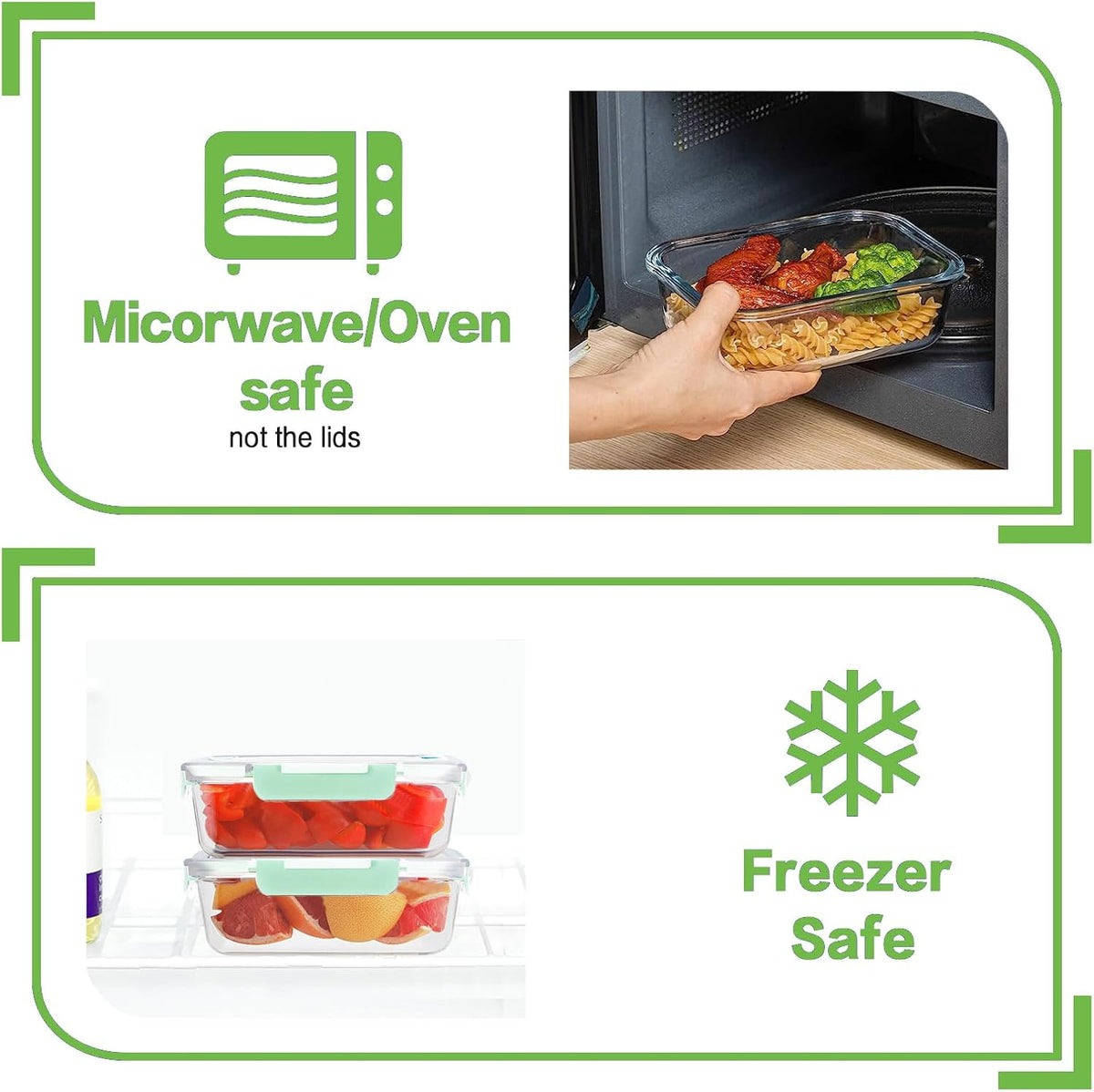 36oz Large Glass Meal Prep Containers with lids, Glass Food Storage Containers with Leak Proof Snap Lock Lids, Airtight Bento lunch Boxes, Kitchen Storage, Oven, Freezer and Dishwasher Safe