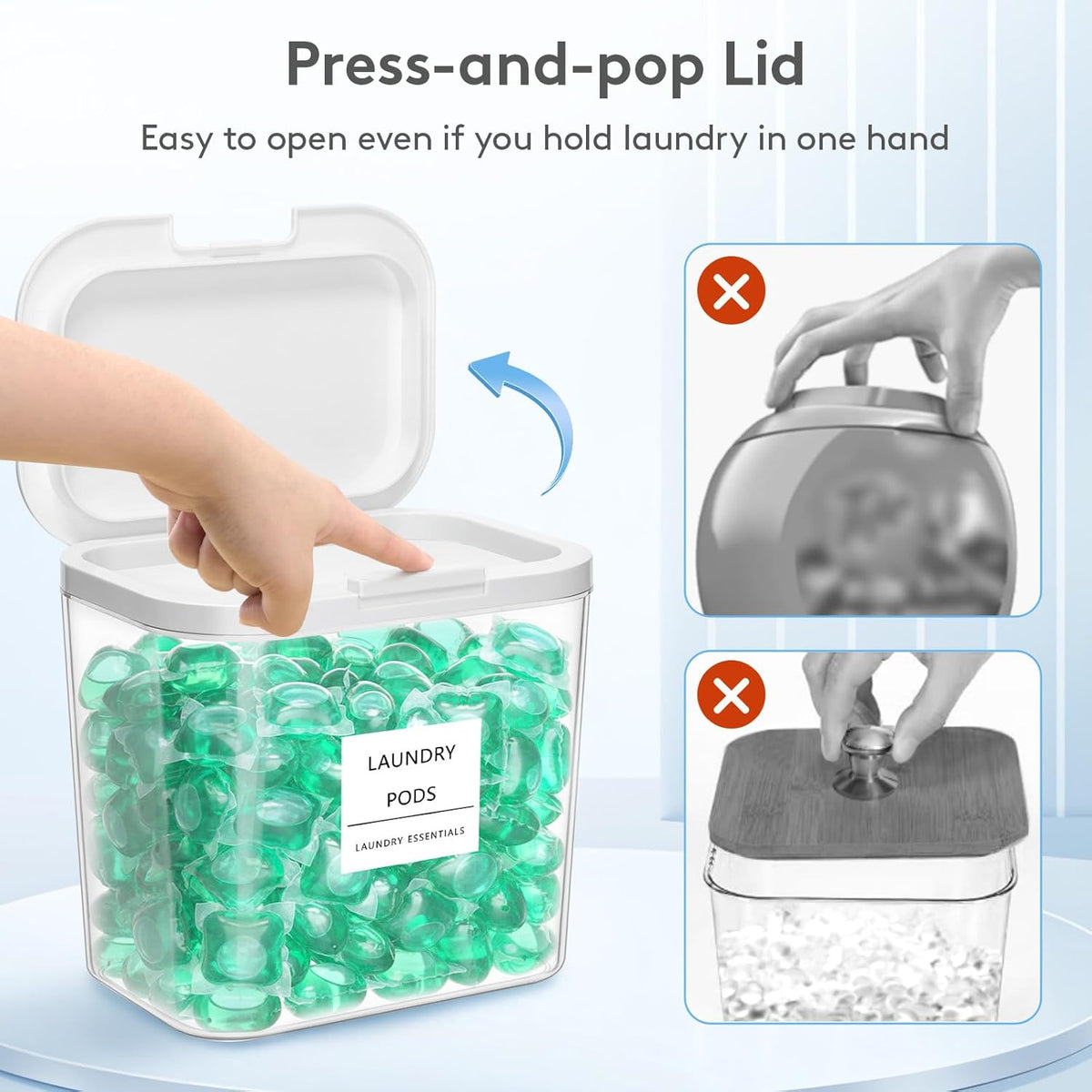 Lifewit Laundry Pods Container with Pop-up Lid, Laundry Room Organization, Dryer Sheet Holder for Washing Powder Scent Booster Beads, 2700 ml/0.72gal,2 Pcs