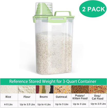 TBMax Rice Container Cereal Storage Container 2 Pack 5 Lbs, Kitchen Pantry Dry Food Storage Holder with Easy-Pouring Spout & Handy Cup, Small Pet Dog Cat Food Dispenser for Daily Feeding -Grey