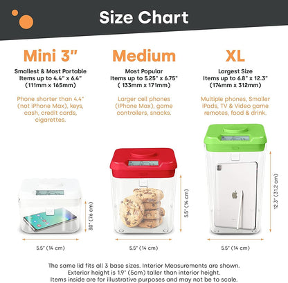 Kitchen Safe Time Locking Container, Phone Jail, Medication Lock Box, Break Bad Habits, Quit Smoking, Stop Snacking, Gaming Addiction, Family Time (XL, White Lid + 12.3” White Base)