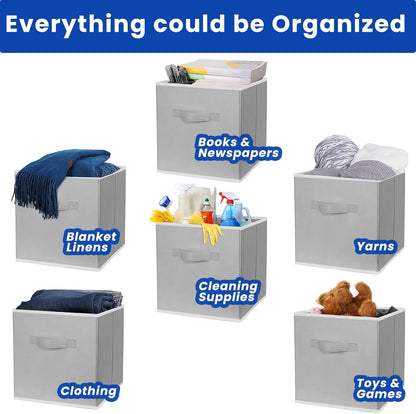 Criusia Large Storage Cubes, 13x13 Cube Storage Bins (Set of 10), Fabric Collapsible Storage Bins with Dual Handles, Foldable Cube Baskets for Shelf, Closet Organizers and Storage Box (Grey)