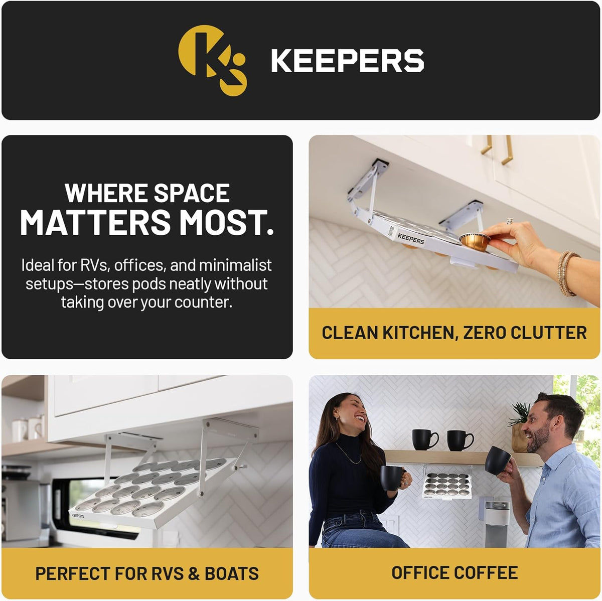 COFFEEKEEPERS KEEPERS Under Cabinet K Cup Holder with Swing-Down Access – Space-Saving Coffee Pod Holder and K Cup Organizer for 24 Pods – Steel Coffee Pod Organizer with Easy DIY Installation