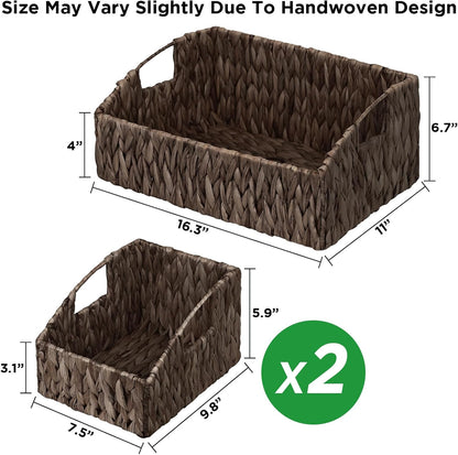 Rattan Storage Baskets, Handwoven Wicker Storage Bins with Built-in Handles, Storage Container Baskets for Shelves, Bedroom, Bathroom, Laundry Room or Kitchen(Natural)
