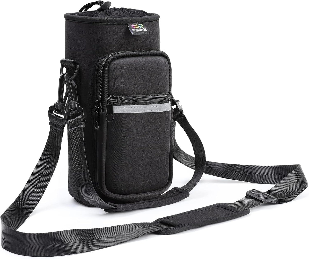 Nuovoware Water Bottle Carrier Bag,25oz/40oz/64oz Bottle Pouch Holder,Adjustable Shoulder Hand Strap 2 Pocket Sling Neoprene Sleeve Sports Accessories for Hiking Travelling Camping
