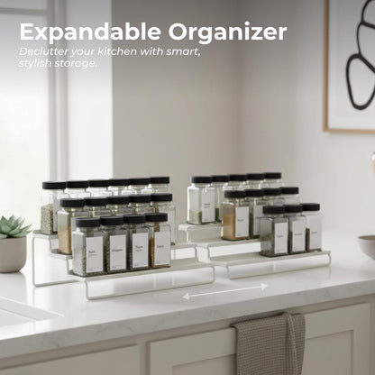 LIBKEN Tiered Spice Rack Organizer – Warm Gray Metal Countertop & Cabinet Spice Stand, Strong & Sturdy 3-Tier Shelf for Kitchen, Pantry, Seasoning Bottles – Minimal Scandinavian Design