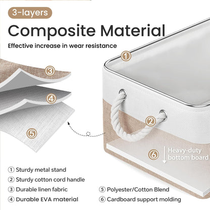 Large Storage Baskets- 15.7x11.8x8.26 inch Storage Bins for Shelves and Closet Organizing, Foldable Fabric Bin for Home Organization Clothes and Laundry (3-Pack, White&Khaki)