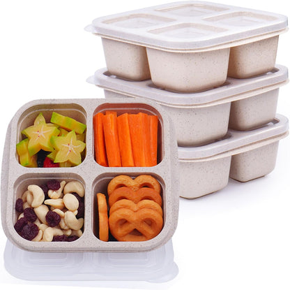 LCHLZZ Snack Containers, Divided Bento Snack Box, 4 Compartments Reusable Meal Prep Lunch Containers for Kids Adults, Food Storage Containers for School Work Travel