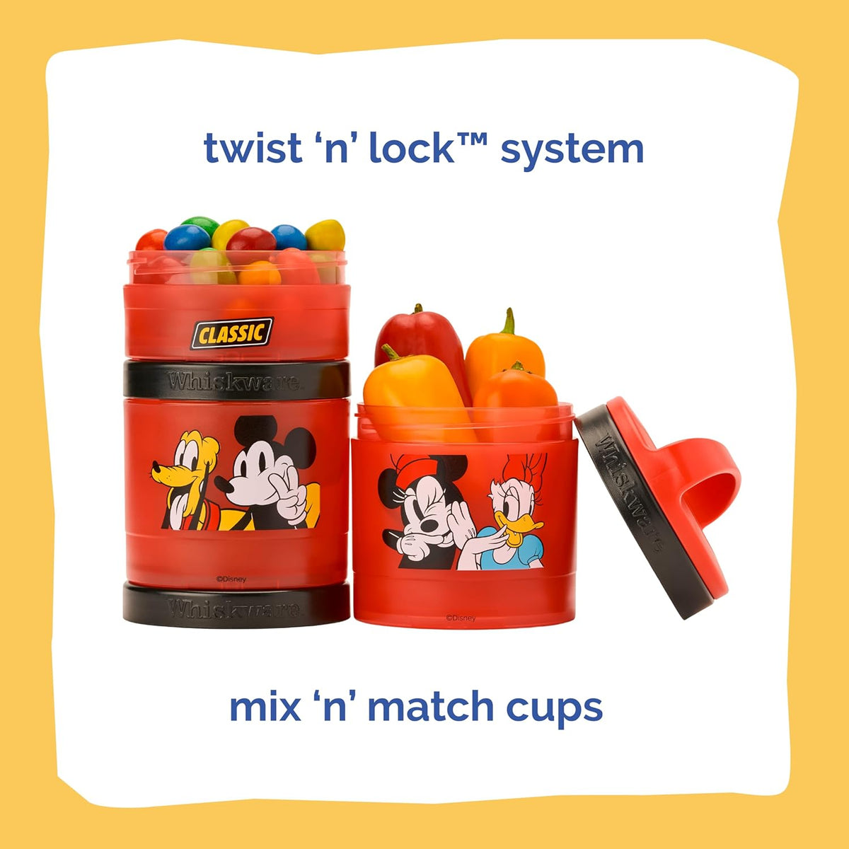 Whiskware Bluey Stackable Snack Containers for Babies, Toddlers, and Kids, 3 Stackable Snack Cups for School and Travel, Cupholder Friendly, Bluey and Bingo! Let’s Do This!