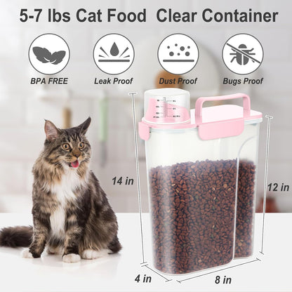 Dog Cat Food Storage Container 3-5lb, Pet Food Container Airtight with Large Spout & Cup, BPA-Free Plastic Food Dispenser for Pet Food, Bird Seed, Rice, Flour (Pink (3L-1pack))