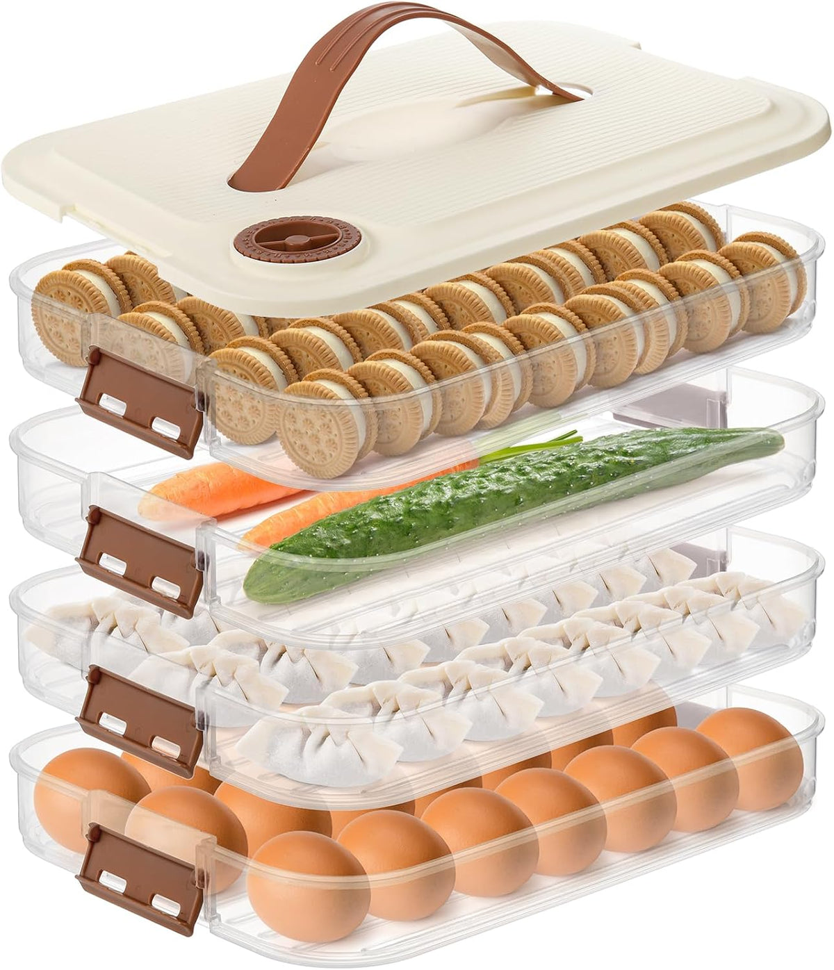 WUWEOT 4-layer Food Storage Container, Refrigerator Organizer Bin, Plastic Sugar Cookies Storage Box Case, Portable Dumpling Keeper with Lid for Snack, Fruit, Vegetables, Meat, Sandwiches, Wontons