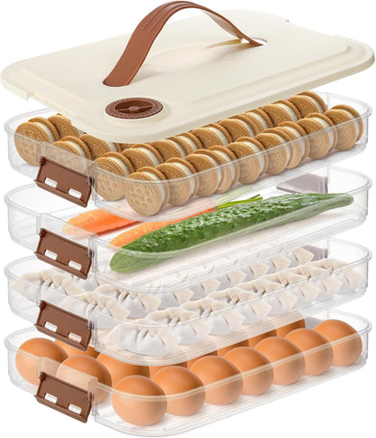 WUWEOT 4-layer Food Storage Container, Refrigerator Organizer Bin, Plastic Sugar Cookies Storage Box Case, Portable Dumpling Keeper with Lid for Snack, Fruit, Vegetables, Meat, Sandwiches, Wontons