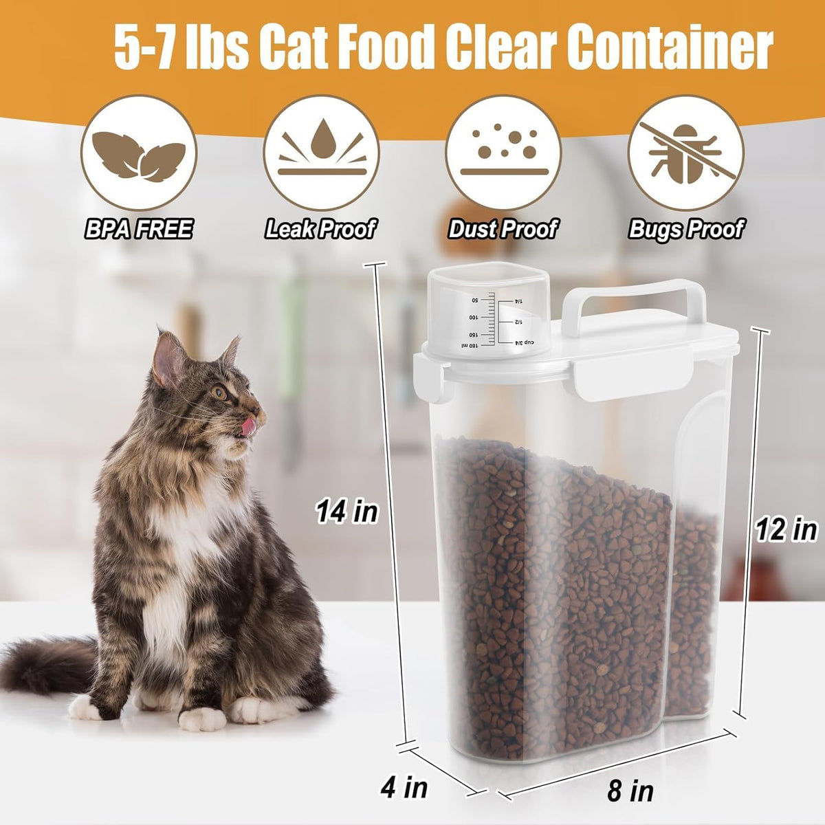 Dog Cat Food Storage Container 3-5lb, Pet Food Container Airtight with Large Spout & Cup, BPA-Free Plastic Food Dispenser for Pet Food, Bird Seed, Rice, Flour (Pink (3L-1pack))