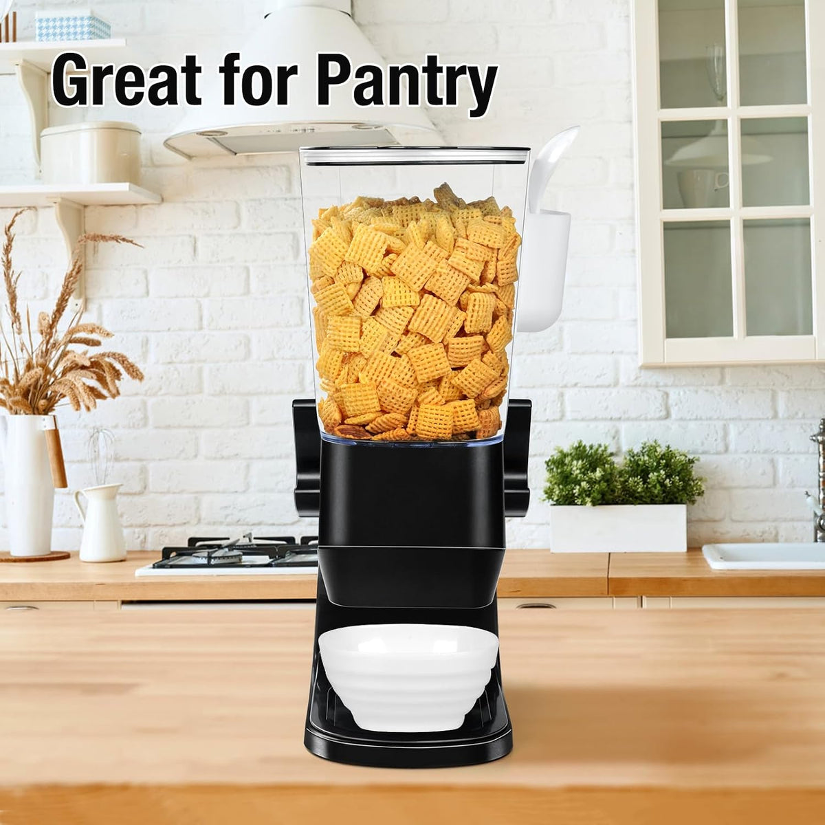 Cereal Dispenser Countertop With Bowls and Spoons Cereal Containers Storage for Pantry Snack Organizer Dry Food Storage Container with Lid for Kitchen Organization Oatmeal Nut Granola（1pcs White）