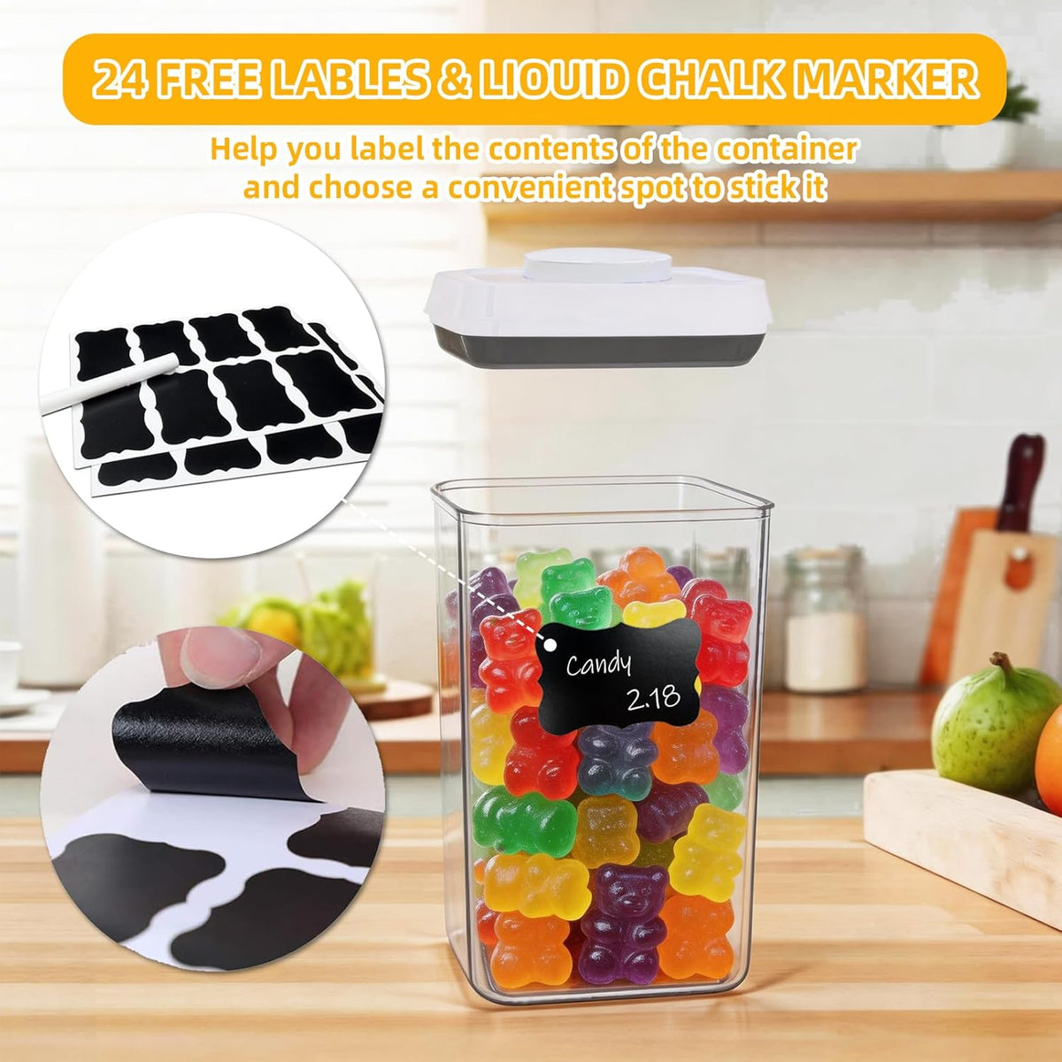 Pop Airtight Food Storage Containers with Lids, Push Button Seal BPA-Free for Kitchen Pantry Organization, 0.65Qt/0.7Qt/1.8Qt for Cereal, Flour, Sugar, Snacks Dry Food Storage