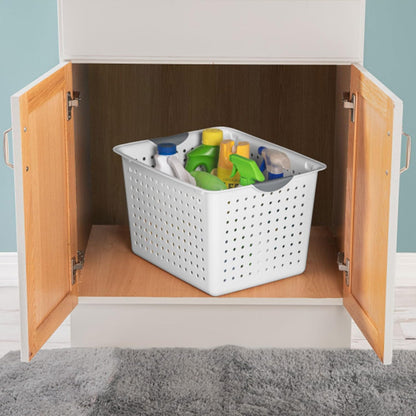 Sterilite 12-Pack Deep Ultra Basket, Open Top Plastic Storage Organizer, White - Classic Baskets for Organizing Countertops, Pantry Shelves, Kitchen Cabinets, Laundry Rooms or Home Offices