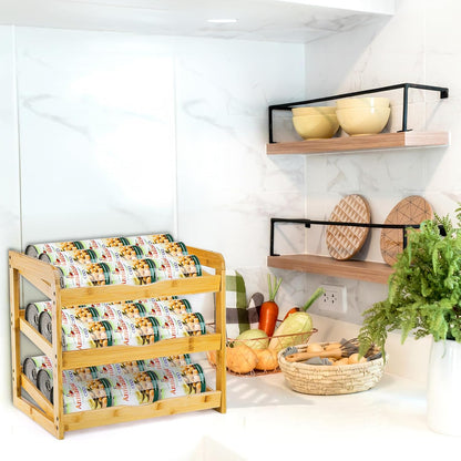 TOPZEA Soda Can Rack Organizer for Pantry, 3 Tier Bamboo Stackable Can Goods Storage Dispenser Shelf Canned Food Holder Stand for Kitchen Coutertop, Cabinet, Hold up to 36 Cans