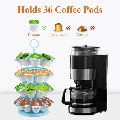 KIMIUP Coffee Pod Holder, K Cup Organizer Compatible with K-Cups(36 Pods), Kitchen Detachable Coffee Pod Organizer for Countertop, Spins 360-Degrees