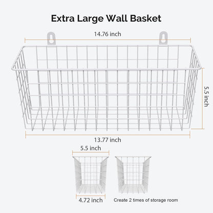MaraFansie [Extra Large] Wire Basket Hanging Wall Organizer Cabinet Storage Basket Wall Mounted Shelves Rustic Farmhouse Decor for Home Kitchen Bathroom, BLACK