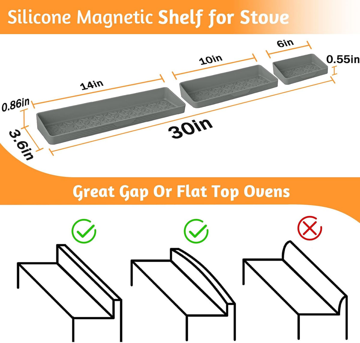 Magnetic Stove Top Shelf, Over the Stove Shelf Spice Rack & Spice Organizer – 30" Heat Resistant Silicone Stove Shelf, No Drill Kitchen Storage Organizer for Gas/Electric Stoves & Small Kitchens