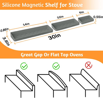 Magnetic Stove Top Shelf, Over the Stove Shelf Spice Rack & Spice Organizer – 30" Heat Resistant Silicone Stove Shelf, No Drill Kitchen Storage Organizer for Gas/Electric Stoves & Small Kitchens
