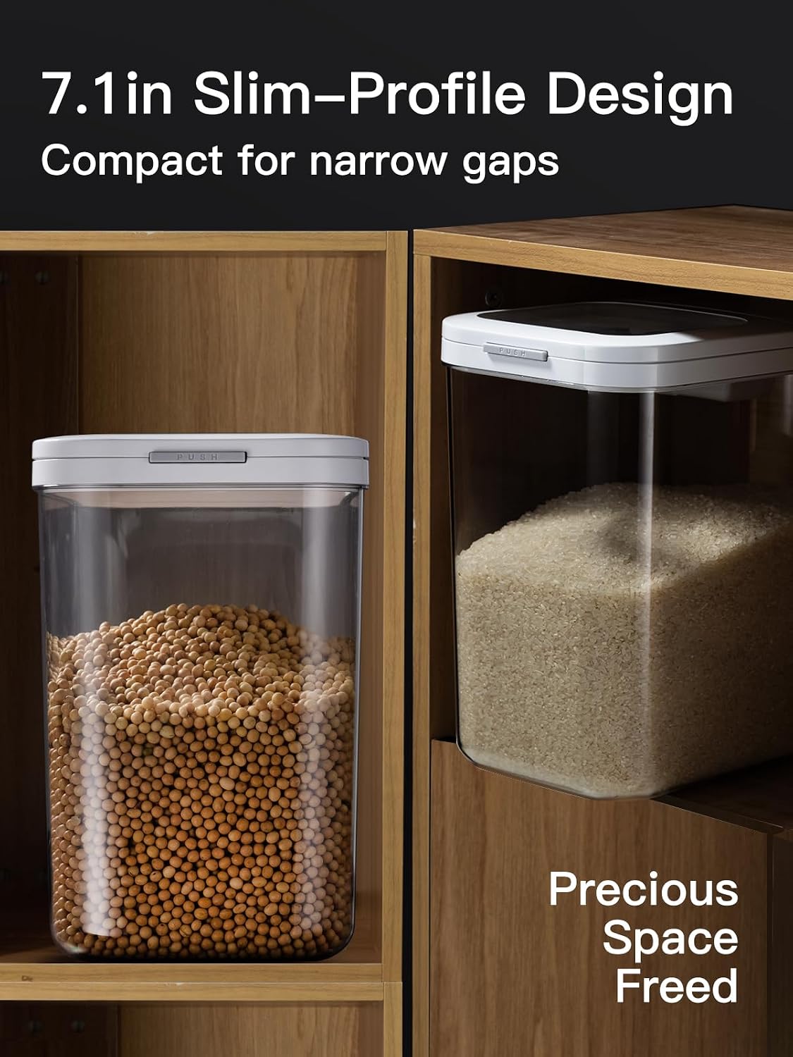 LivLab Mker 20-25 lbs Rice Dispenser with measuring spoon - 11.4Qt/12L Large Airtight Food Storage Rice Container for Cereal, Flour - BPA-Free PET, Slim Space-Saving