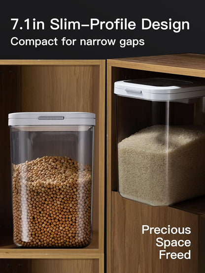 LivLab Mker 20-25 lbs Rice Dispenser with measuring spoon - 11.4Qt/12L Large Airtight Food Storage Rice Container for Cereal, Flour - BPA-Free PET, Slim Space-Saving
