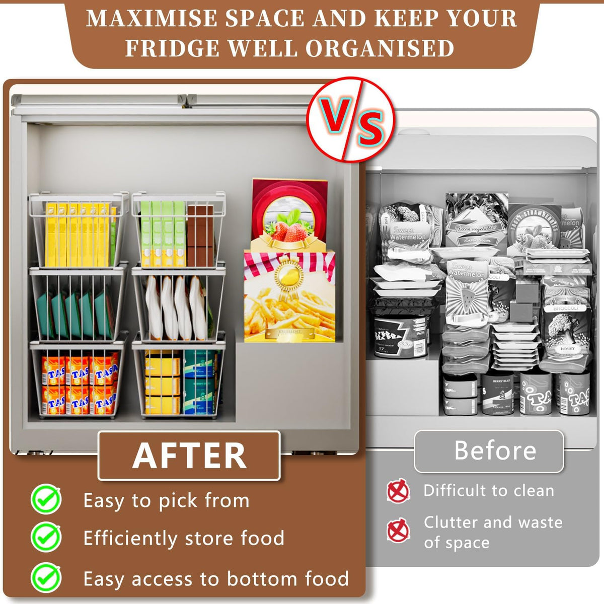 Enhanced Leak-Proof Bottom - Freezer Organizer Bins ， Stackable Deep Freezer Organizer Bins for 7 Cu.FT Small Chest Freezer，organization and storage，pantry organizers（white）