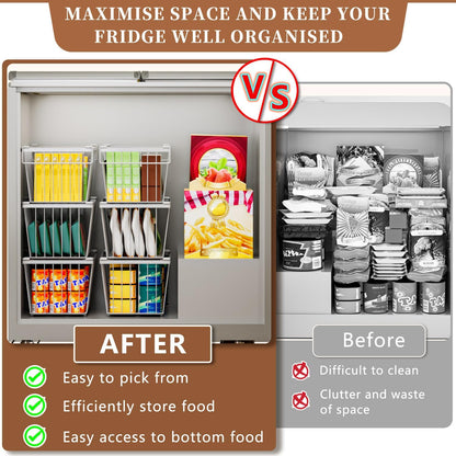 Enhanced Leak-Proof Bottom - Freezer Organizer Bins ， Stackable Deep Freezer Organizer Bins for 7 Cu.FT Small Chest Freezer，organization and storage，pantry organizers（white）