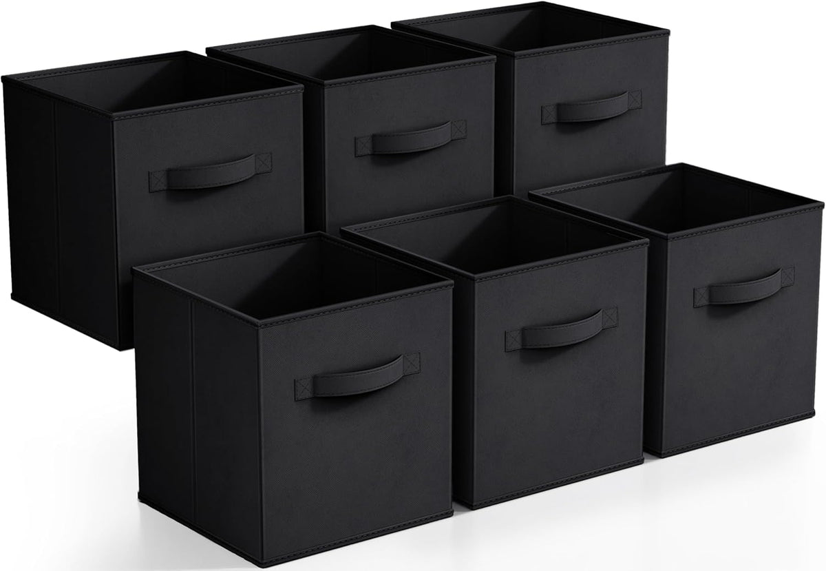 Sorbus Foldable Storage Cubes - 6 Fabric Baskets for Organizing Pantry, Closet, Shelf, Nursery, Playroom, Toy Box, Cubby -11 Inch Dual Handle Collapsible Closet Organizers and Storage Bins (Navy Blue)
