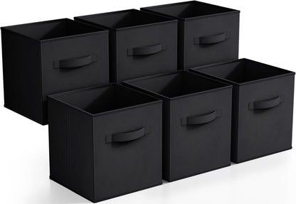 Sorbus Foldable Storage Cubes - 6 Fabric Baskets for Organizing Pantry, Closet, Shelf, Nursery, Playroom, Toy Box, Cubby -11 Inch Dual Handle Collapsible Closet Organizers and Storage Bins (Navy Blue)