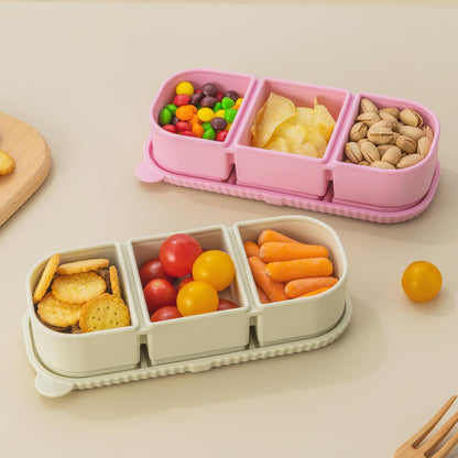 Silicone Reusable Snack Containers with Lids - 8 oz Double Compartment Snackle Box for Kids & Adults, BPA-Free & Leakproof, Small for Dressing, Snacks, School, Office, Picnic