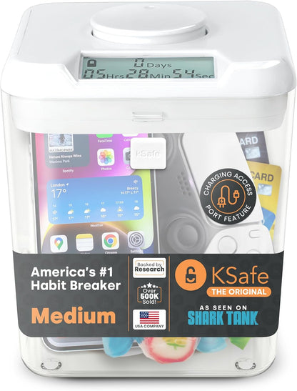 Kitchen Safe Time Locking Container, Phone Jail, Medication Lock Box, Break Bad Habits, Quit Smoking, Stop Snacking, Gaming Addiction, Family Time (XL, White Lid + 12.3” White Base)