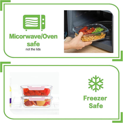 36oz Large Glass Meal Prep Containers with lids, Glass Food Storage Containers with Leak Proof Snap Lock Lids, Airtight Bento lunch Boxes, Kitchen Storage, Oven, Freezer and Dishwasher Safe