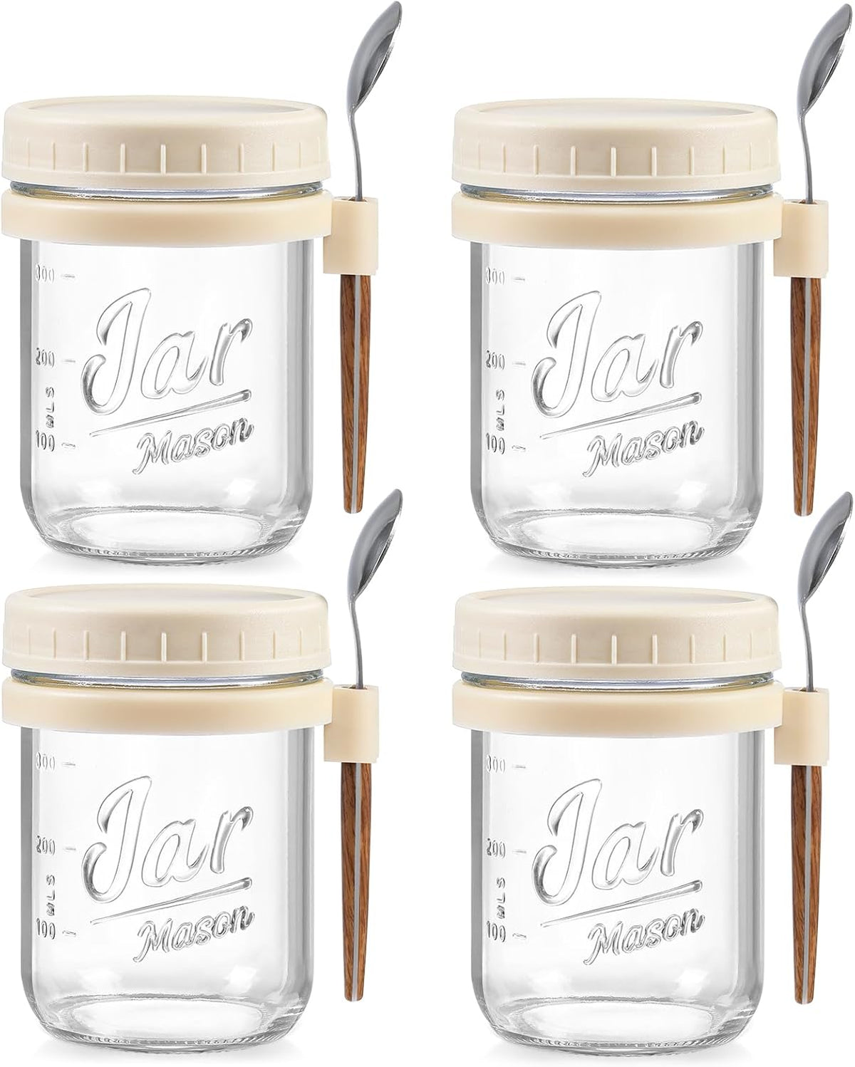 4 Pack Overnight Oats Containers with Lids and Spoons, 16 oz Glass Mason Jars with Airtight Lids, Overnight Oats Jars for Milk, Cereal, Fruit