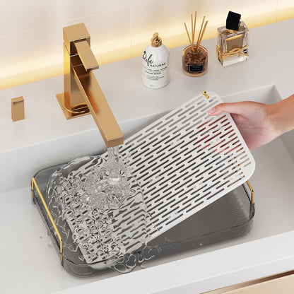 Seoneiro Whiskey Tray, Glass Cup Rack, Mug Holder, Coffee Cup Organizer, Bathroom Countertop Organizer with Drain Board Wine Glass Decorative, Food Tray, Kitchen Spice Rack