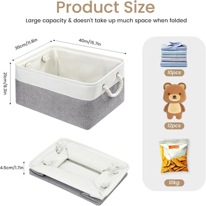 Large Storage Baskets- 15.7x11.8x8.26 inch Storage Bins for Shelves and Closet Organizing, Foldable Fabric Bin for Home Organization Clothes and Laundry (3-Pack, White&Khaki)