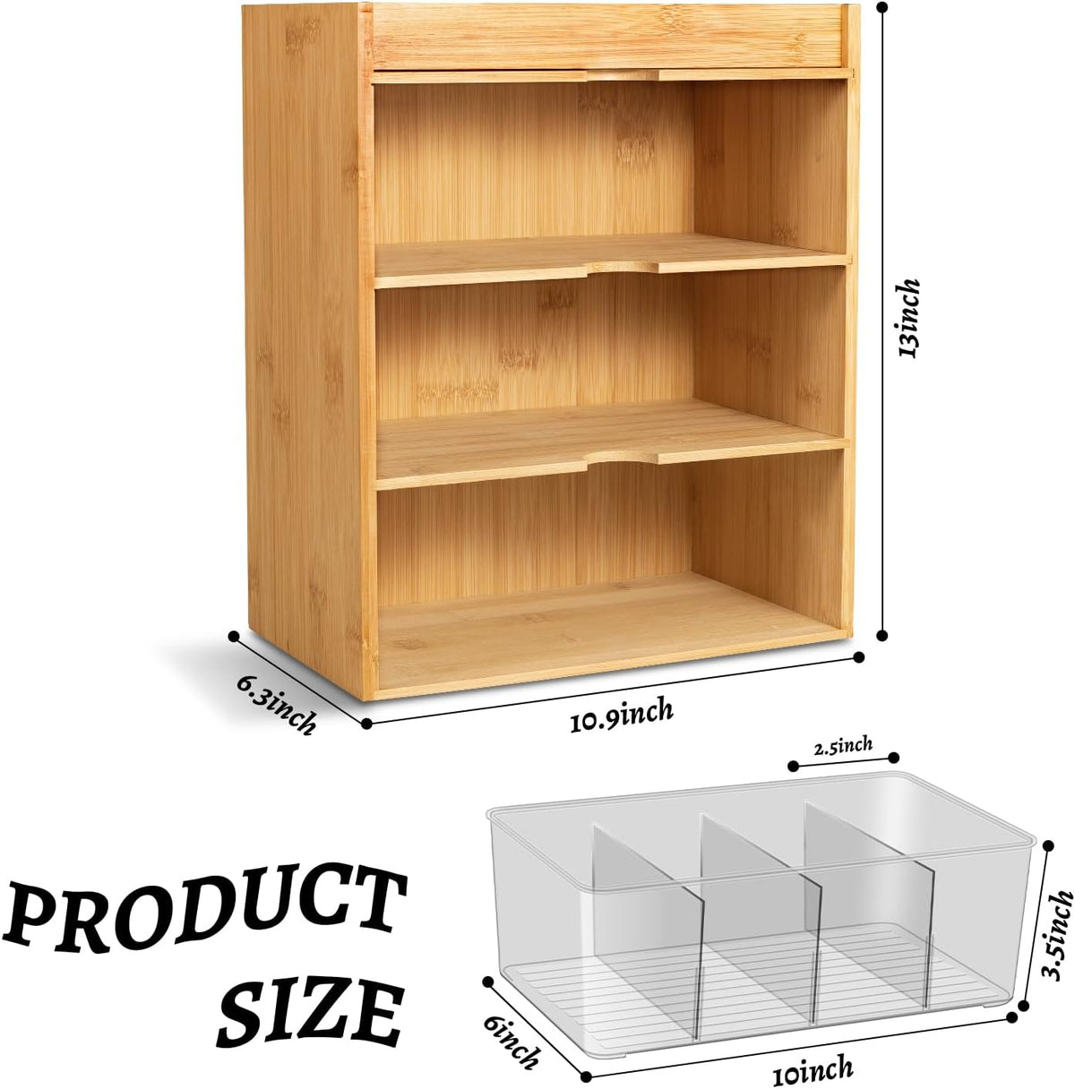TIMIEEYA Tea Bag Organizer - Bamboo Tea Storage Organizer With Drawer 2 Layer, Tea Organizer for Tea Bags Natural Wood & Acrylic for Countertop Office Kitchen Cabinet Pantry