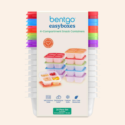 Bentgo Easyboxes 4-Compartment Snack Containers - 8-Piece Set with 4 Trays & 4 Custom-Fit Lids to Seal in Freshness - Reusable Food Storage & Meal Prep Bento BPA-Free Containers (Brights 4-Pack)