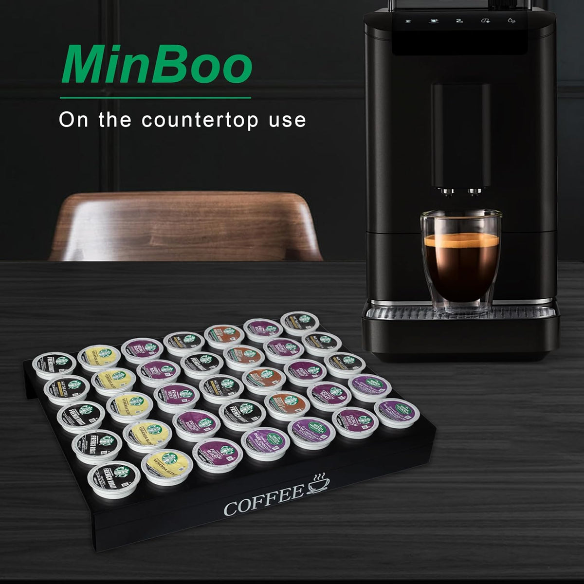 MinBoo BamBoo k cup holder Drawer or Countertop k cup Organizer Coffee Pod Holder Hold 35 Coffee Pod Storage Kcup coffee pods holder for coffee station Office and Kitchen k cup storage
