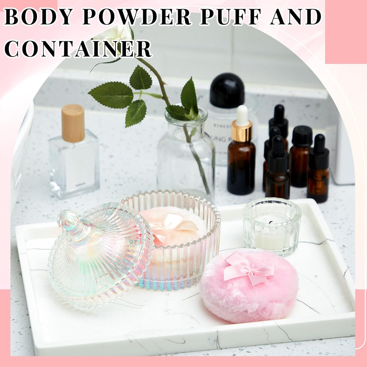 Tioncy 3 Pcs Large Body Powder Puff and Container Valentine's Day gift Powder Container with Puff Crystal Case Soft Washable Reusable Velour Face Body Glitter Wet Dry Makeup (Classic,Clear)