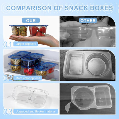 Snack Pack Containers for Kids, Reusable Snack Containers with Lids, 2 Compartment Small Bento Snack Box, BPA-Free, Lunchbox Accessories for Travel