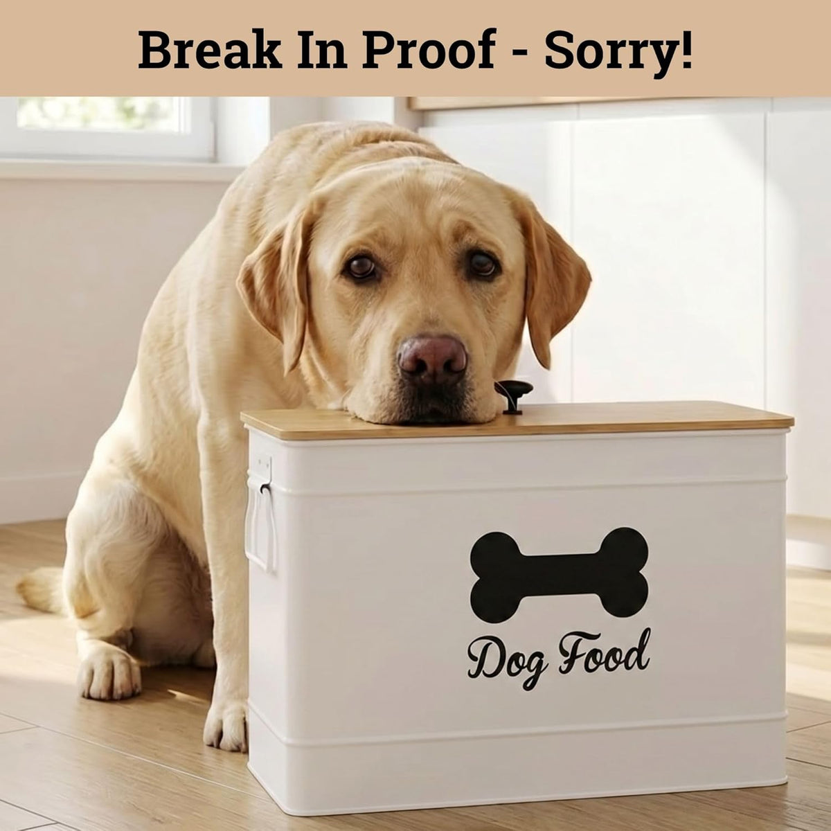 Dog Food Container Airtight 15-20 lb (70 Cup) Capacity with Metal Scoop - Cute Airtight Dog Food Storage Container with Bamboo Lid - Black Metal Kibble Storage Bin for Dogs up to 100 lbs - Big Pet Jar