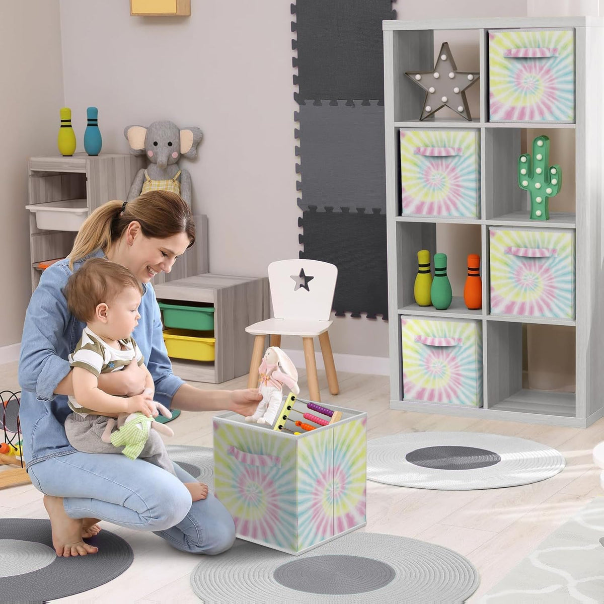 Sorbus Fabric Storage Cubes - 6 Foldable Storage Bins for Organizing Pantry, Cubbies, Toy Box - Clothes Storage & Closet Organizer - 13 Inch Collapsible Cube Baskets for Shelves with Handle