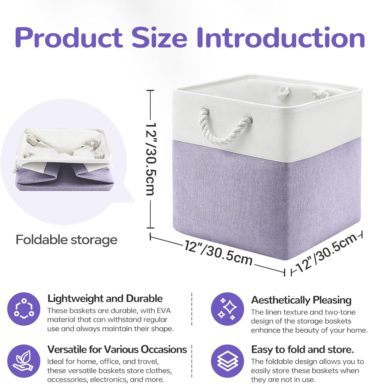 Large Storage Baskets- 15.7x11.8x8.26 inch Storage Bins for Shelves and Closet Organizing, Foldable Fabric Bin for Home Organization Clothes and Laundry (3-Pack, White&Khaki)