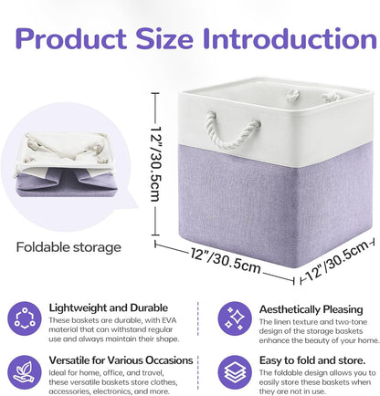 Large Storage Baskets- 15.7x11.8x8.26 inch Storage Bins for Shelves and Closet Organizing, Foldable Fabric Bin for Home Organization Clothes and Laundry (3-Pack, White&Khaki)
