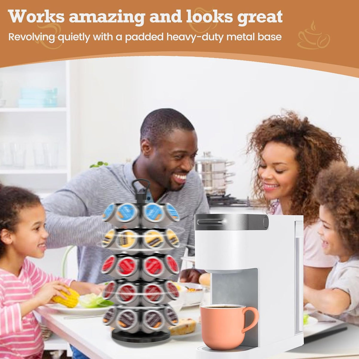 BLACKSMITH FAMILY 36 K Cup Pod Carousel Easy Assembly Design K Cup Holders,K Cup Holder, K Cups Holder,K Cup Carousel, 4-Tier Coffee Pods Holder Storage Organizer Stand,Glossy Black