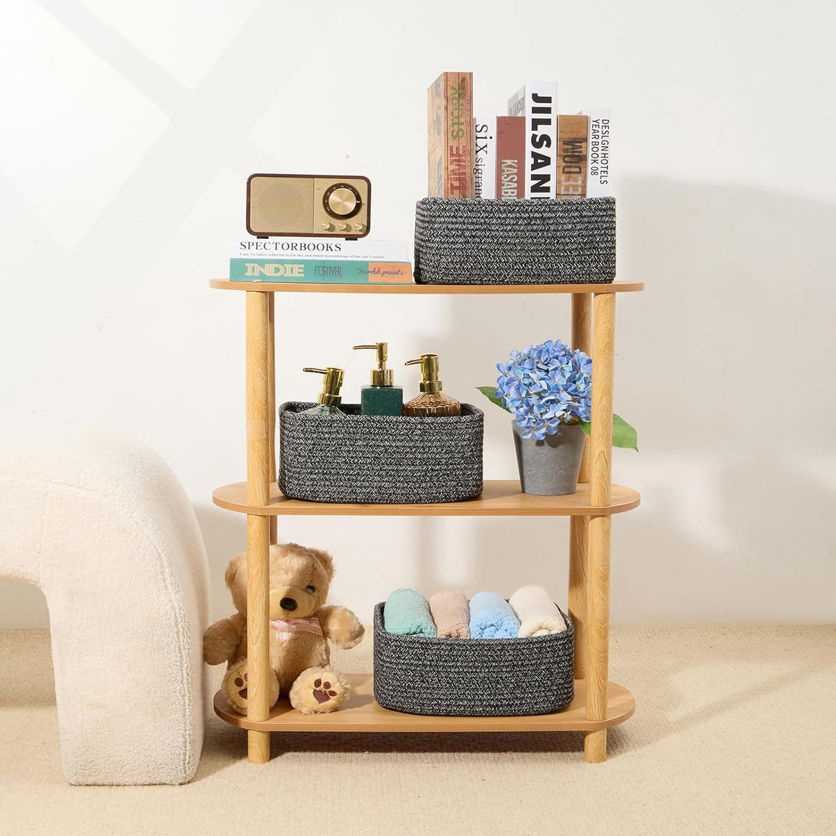 MiniArk Small Storage Baskets for Organizing | Closet Organizer Bins | Shelf Toy Basket | Woven Rope Baskets | Cube Decorative Box | Shallow Basket | L11.5xW7.5xH4.7| Brown