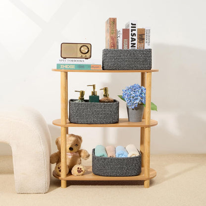 MiniArk Small Storage Baskets for Organizing | Closet Organizer Bins | Shelf Toy Basket | Woven Rope Baskets | Cube Decorative Box | Shallow Basket | L11.5xW7.5xH4.7| Brown